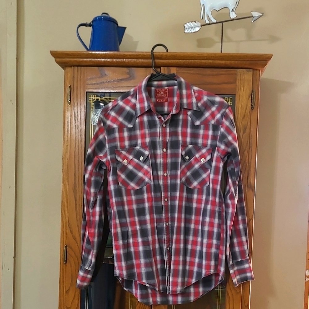 Lucky Brand Red and Black Casual Button Down Shirt